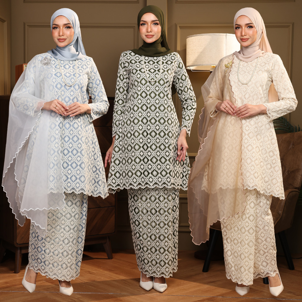 PUTERI KURUNG RIAU ORGANZA EYELET | NEW DESIGN FULL LINING BAJU RAYA ...