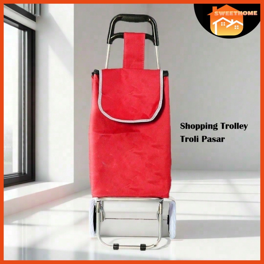 E-Sonic Shopping Trolley Troli Pasar with Bag 2 Wheels Foldable Grocery ...
