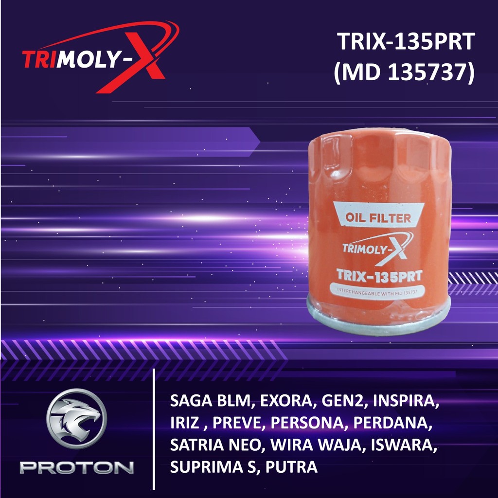 TRIMOLY-X TRIMOLYX Oil Filter TRIX-135PRT PROTON Inspira Exora Perdana ...