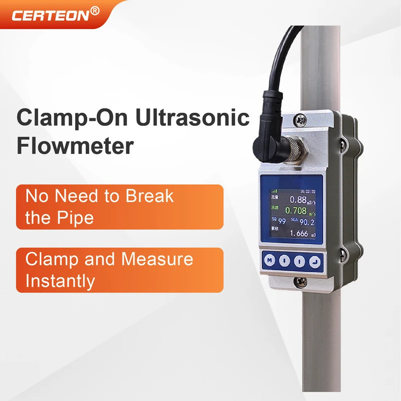 Clamp On Ultrasonic Flow Meter Non-Invasive Liquid Flow Sensor RS485 4 ...