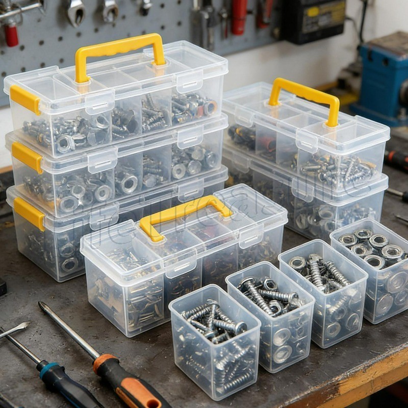 Multi-Compartment Clear Tool Box - Hardware Parts Storage Box ...