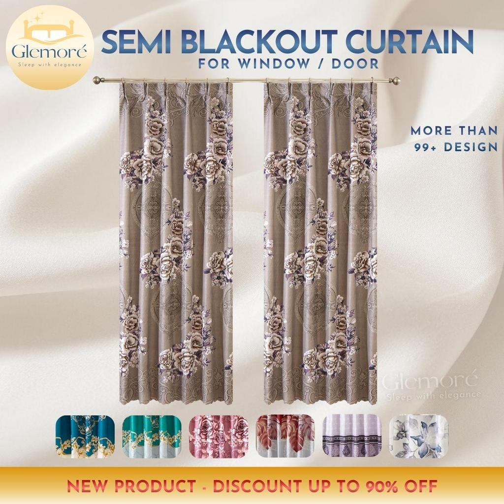 GLEMORE Semi-Blackout Curtain Langsir Modern Raya Hook & Rod Window ...