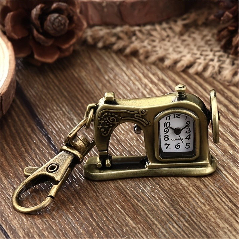 Sewing Machine Shape Pocket Watch Vintage Bronze Keychain Novelty ...