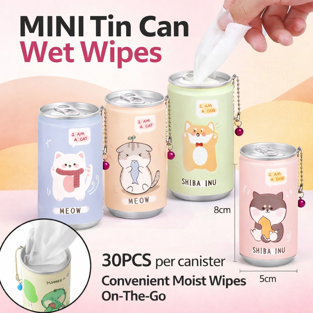 Tin Bottle Wet Tissue Cute Cartoon Wet Tissue Portable Wet Wipes Tisu ...