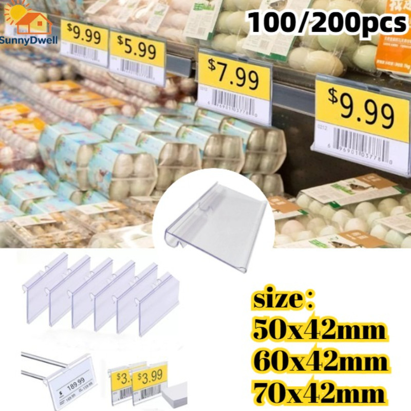 200pcs PVC Shelf Retail Price Tag Supermarket Label Display Holder 50 ...