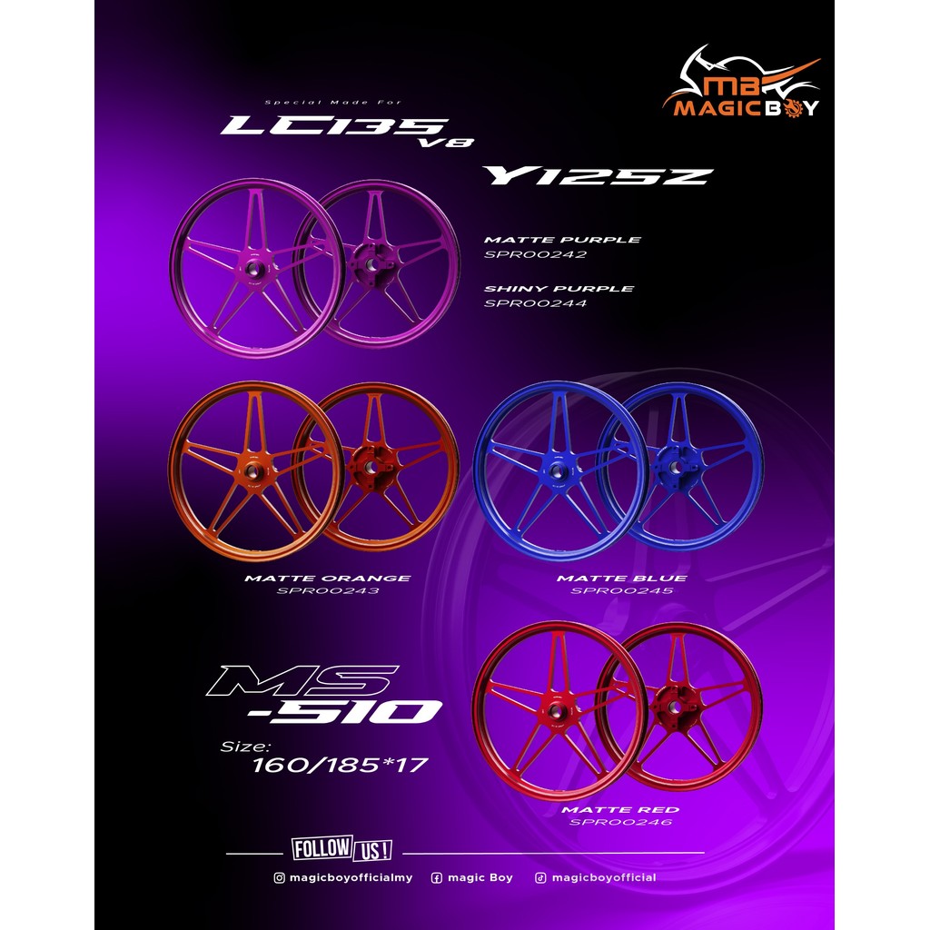 MAGIC BOY MS-510 Y15 / Y125 LC135 V8 16/185-17 SPORT RIM -MATT ORANGE ...