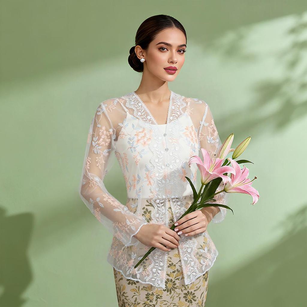 kebaya modern dress The Sorella Kebaya Set is a refined expression of modern heritage,  featuring a beautifully sculpted kebaya top paired with a fluid skirt for  effortless elegance. Intricate lace embroidery and soft blue floral