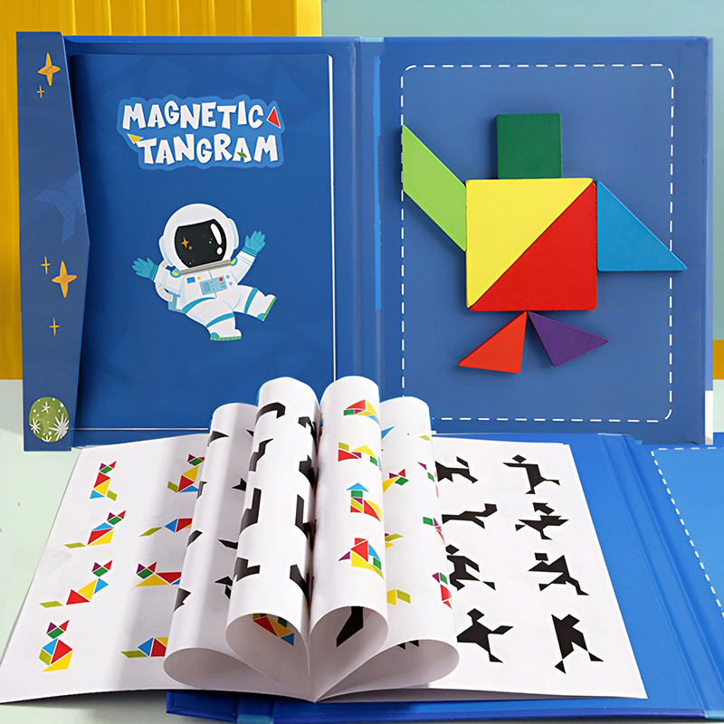 Wooden Magnetic Tangram Puzzle Kids Educational Montessori Board Toys ...