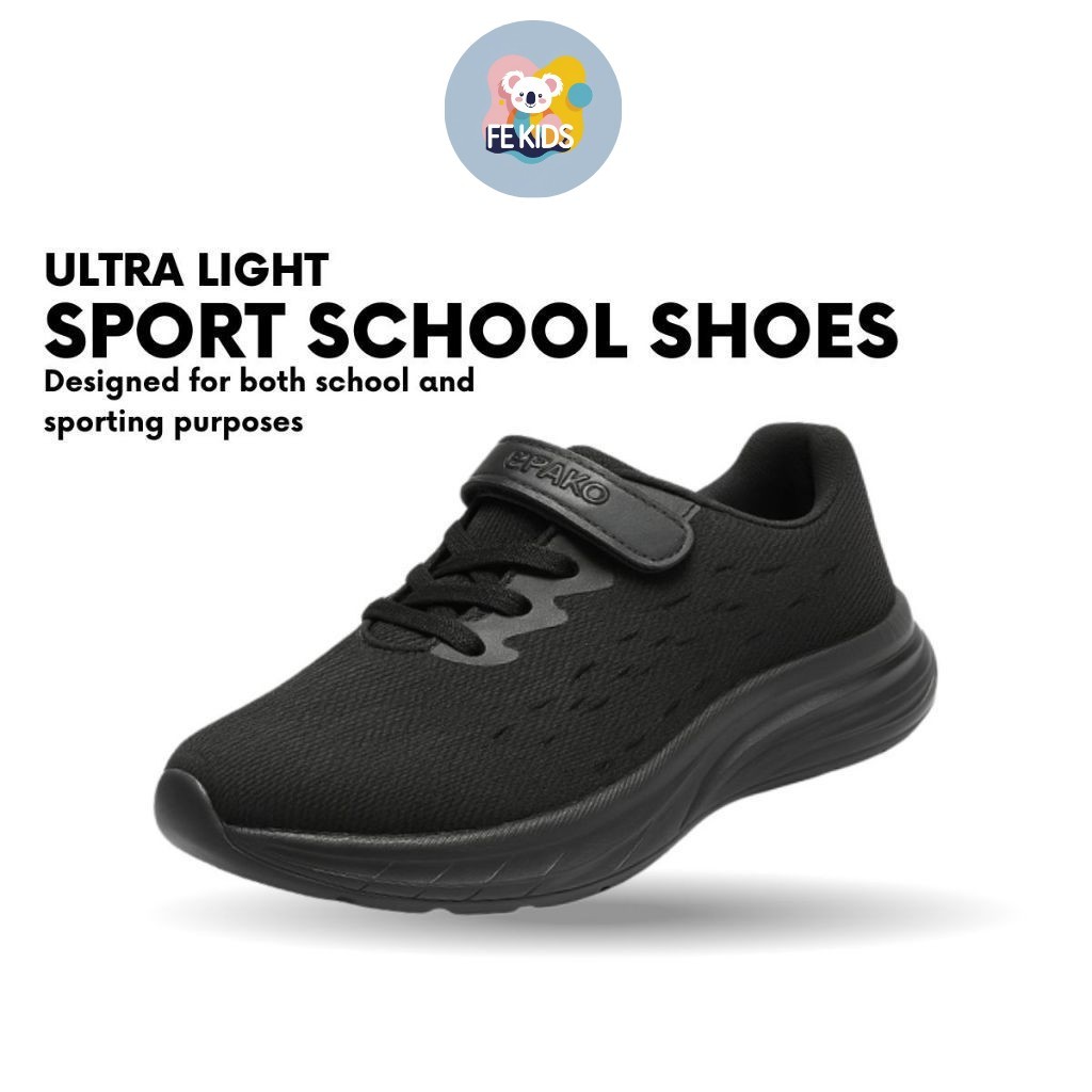 Spako Ultra Light Cushioned Collar Black School Shoes | Sport Shoes ...