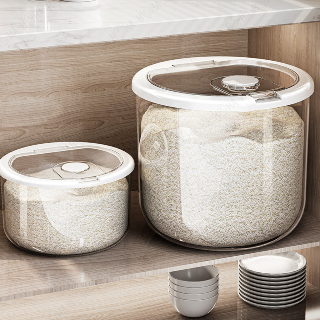 5/10KG Round Rice Storage Box Insect Moisture Proof Sealed Transparent ...