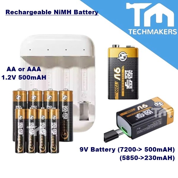 YIFU 9V Type-C (Model 7200 500mAh / 5850 230mAh) AA / AAA NiMH Rechargeable Battery and Charger (for AA/AAA Battery)