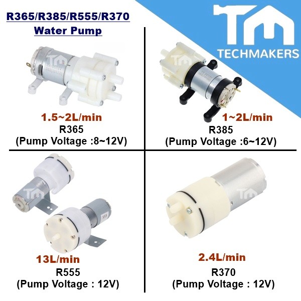 R385(6-12V)/R365(4-6V)/R555/370 Aquarium Water Pump Pneumatic Diaphragm DC 6-12V Watering System 385 365 TechMakers