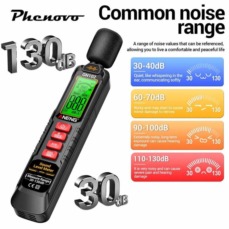 [Phenovo] Digital Sound Level Meter Backlit LCD Screen Sound Test ...