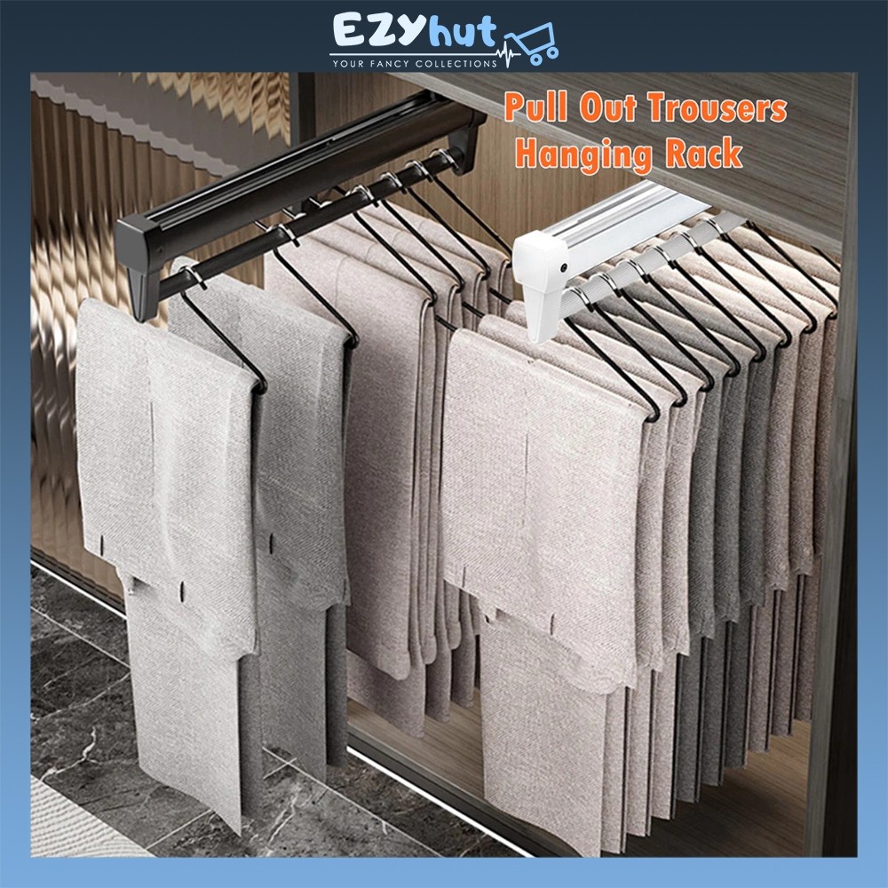 Pull Out Pants Hanger Rack Sliding Wardrobe Organizer Clothes Pants ...
