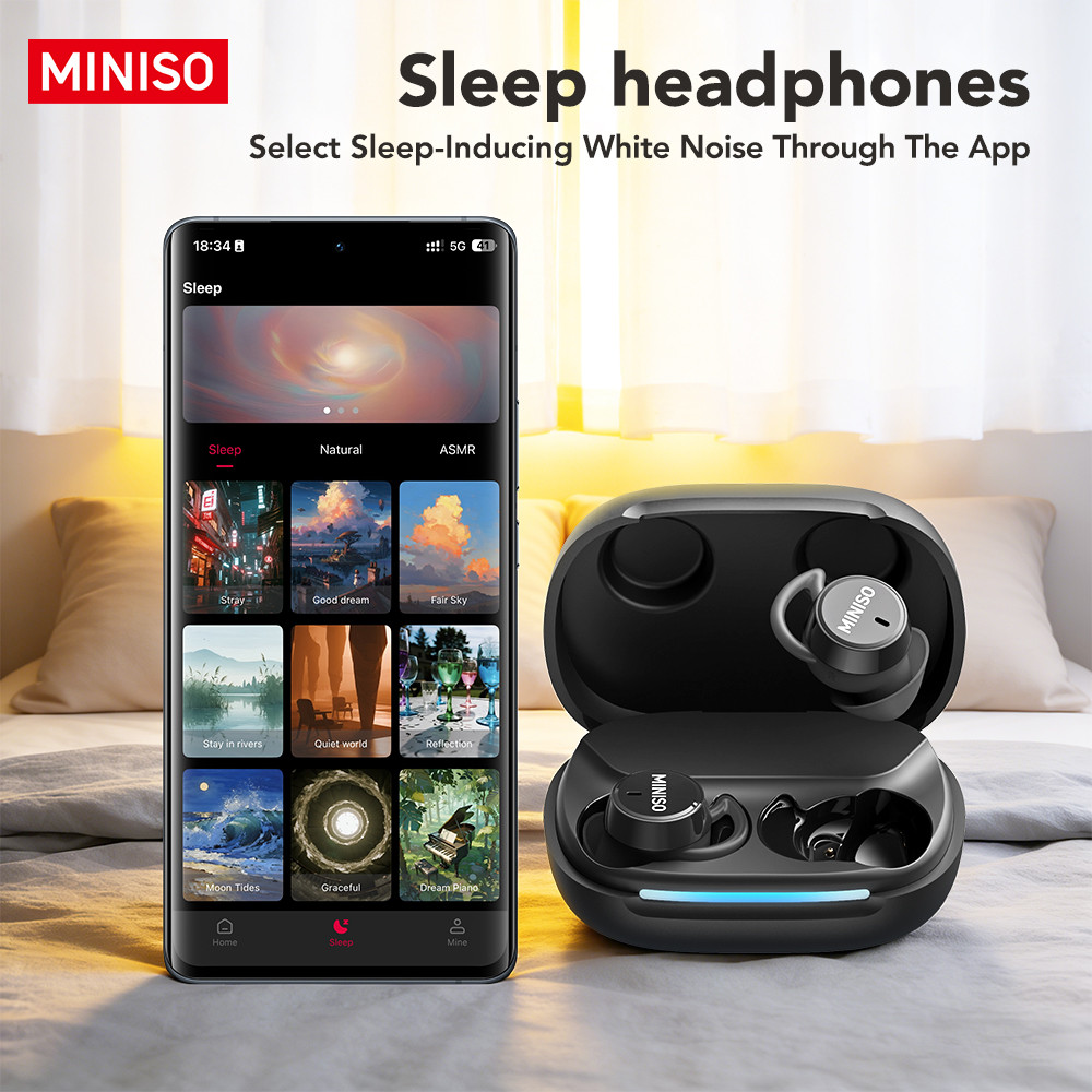 MINISO MS217 Ai Sleep Earphone LED display Bluetooth 6.0 Headphones AI ...