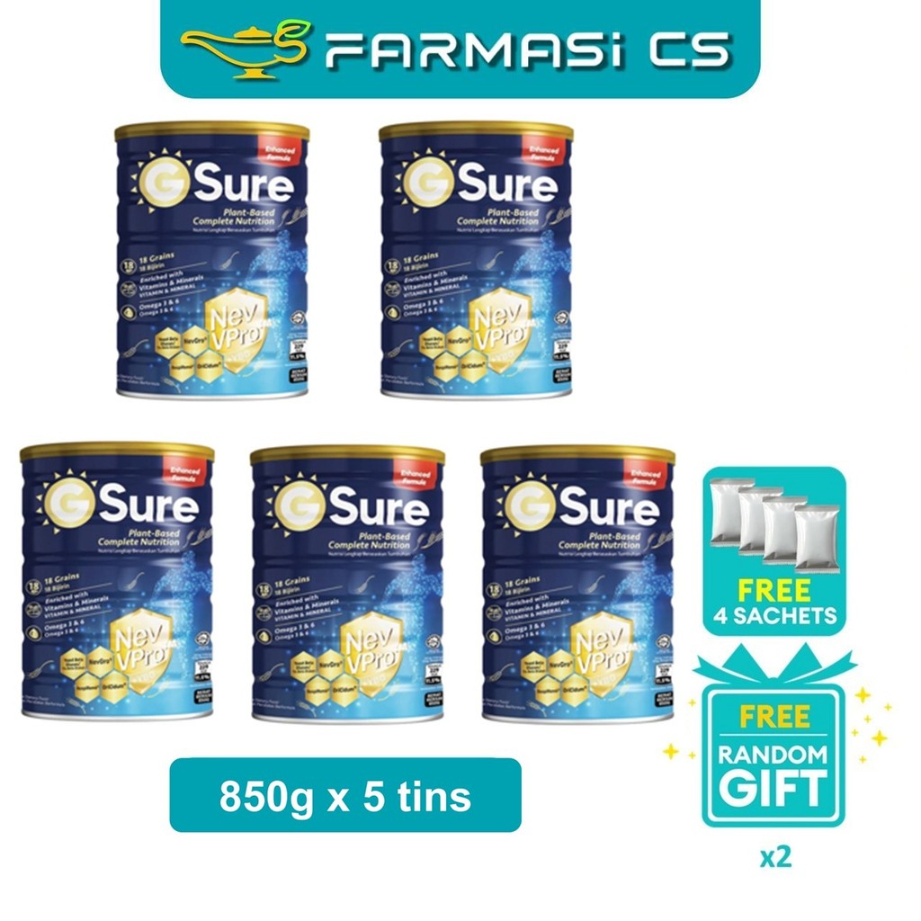 Good Morning Gsure 850g x 5 Tins EXP:05/2027 FREE 2 Random Gift + 4 ...