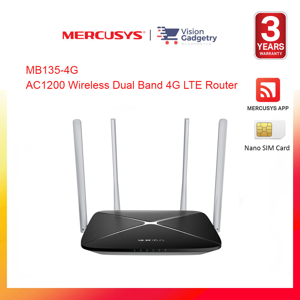 Mercusys MB135-4G AC1200 Wireless Dual Band 4G LTE Sim Card Router ...