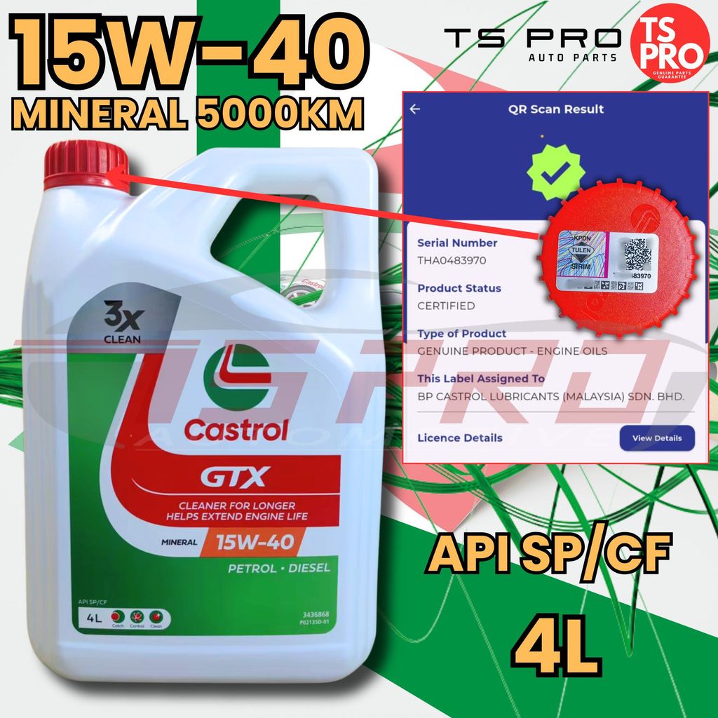Castrol GTX 15W-40 API SP/CF Ultra Clean Engine Oil (4L) - Mineral 5000 ...