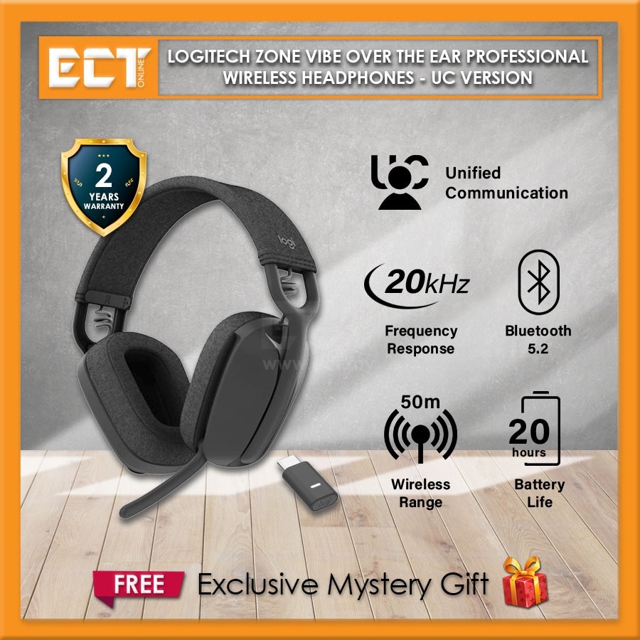 Logitech Zone Vibe Over the Ear Professional Wireless Headphones (UC ...
