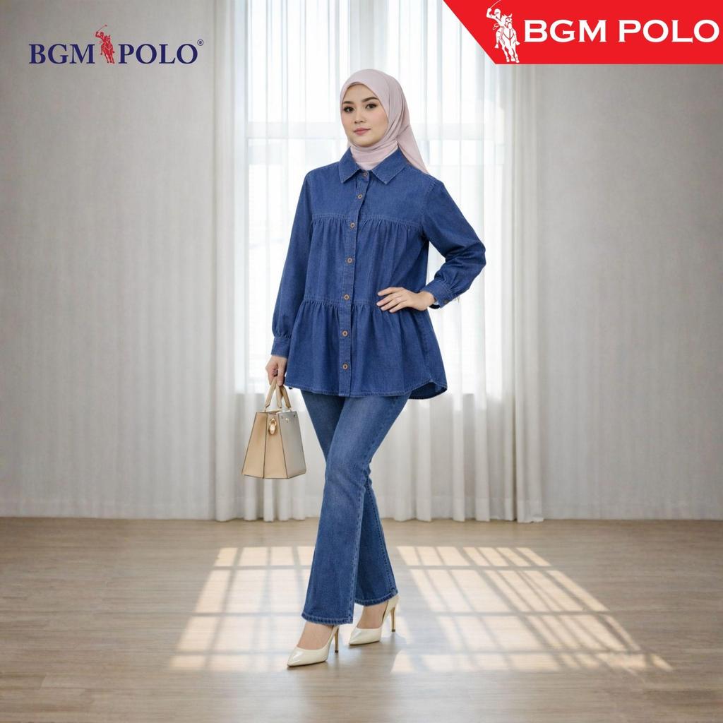 BGM POLO LADIES MUSLIMAH DENIM BLOUSE ROPOL FULL BUTTON -B-DBR174FB-RJ1 ...
