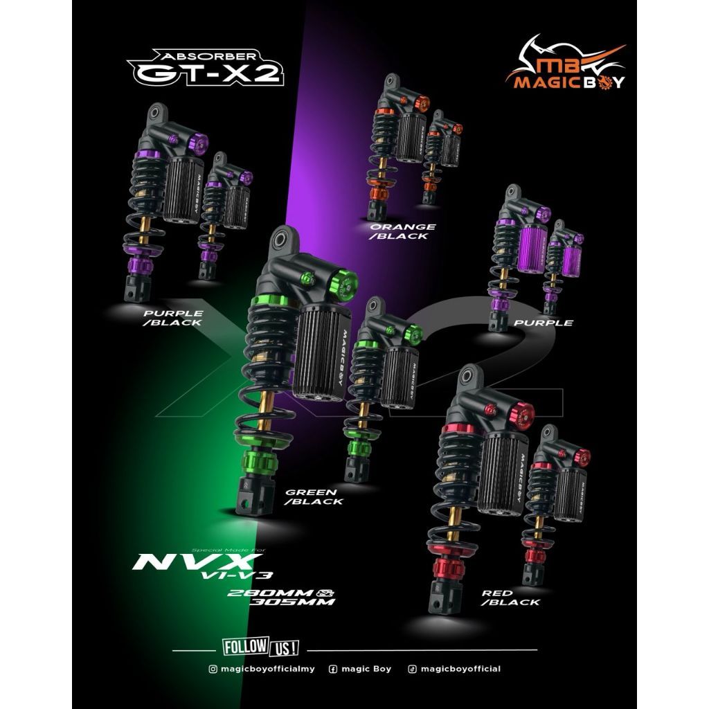 Magic Boy Adjustable Absorber GT-X2 NVX V1-V3 NMAX 280MM 305MM PURPLE ...