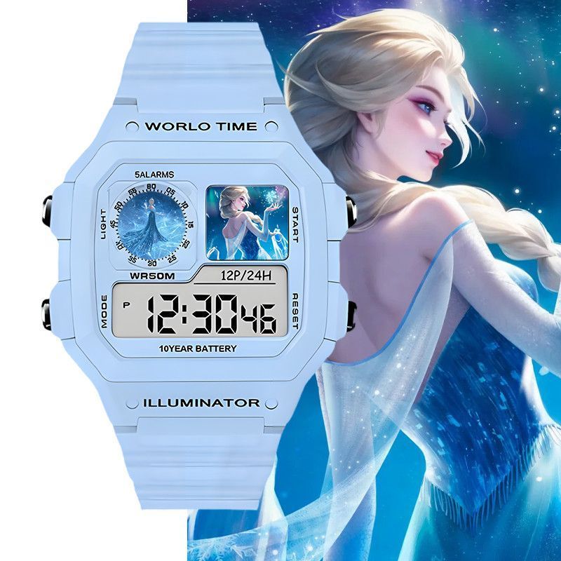 Frozen Cartoon Elsa Snow Treasure Electronic Watch Sports Digital Watch ...