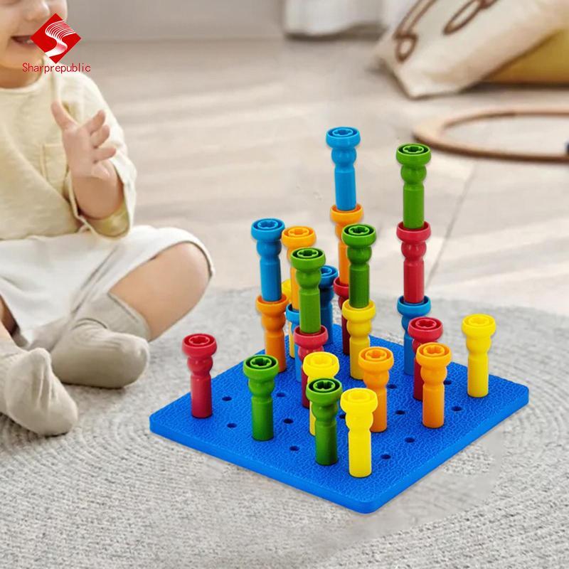 Sharprepublic Stacking Peg Board Set Stacking Nails 25 Pegs & Board ...