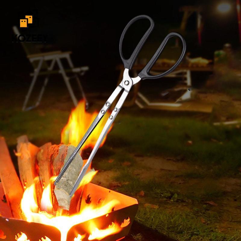 KOZEEY Barbecue Scissors Tongs Serrated Clamp Head Charcoal Pick Up ...