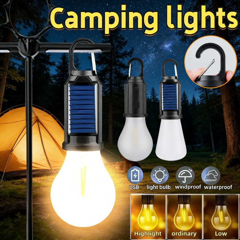 Solar Camping Light 3 Models Outdoor Waterproof Bulb LED Rechargeable ...