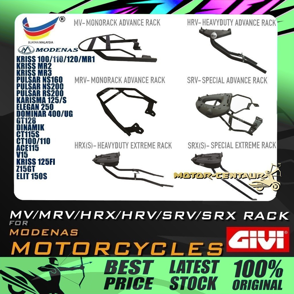 MONORACK GIVI (MV/MRV/HRV/HRX/SRV/SRX/J RACK) FOR MODENAS ELIT,Z15GT ...