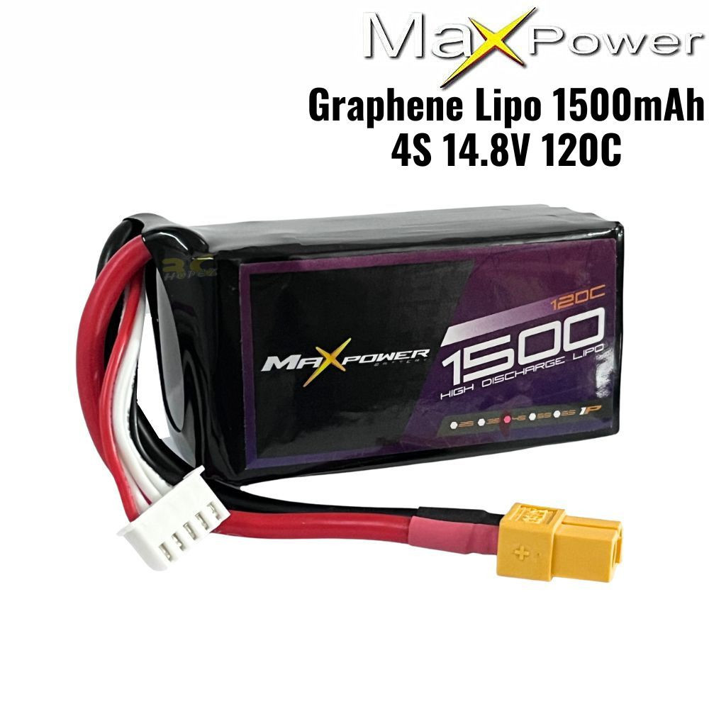 Maxpower Graphene Lipo 14.8V 1500mAh 120C 4S Lipo Battery with XT60 ...
