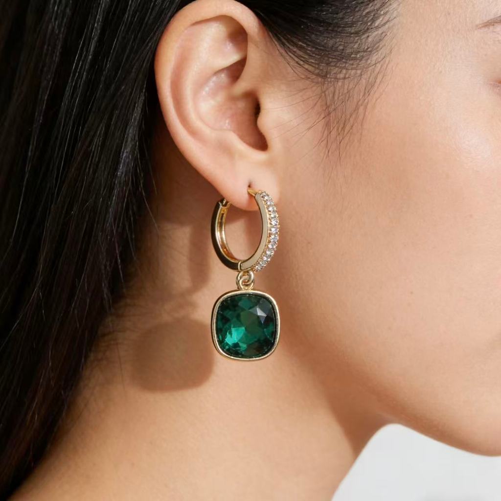 Gemstone Green Sugar Cube Earrings - Unique and Exquisite Design, New ...