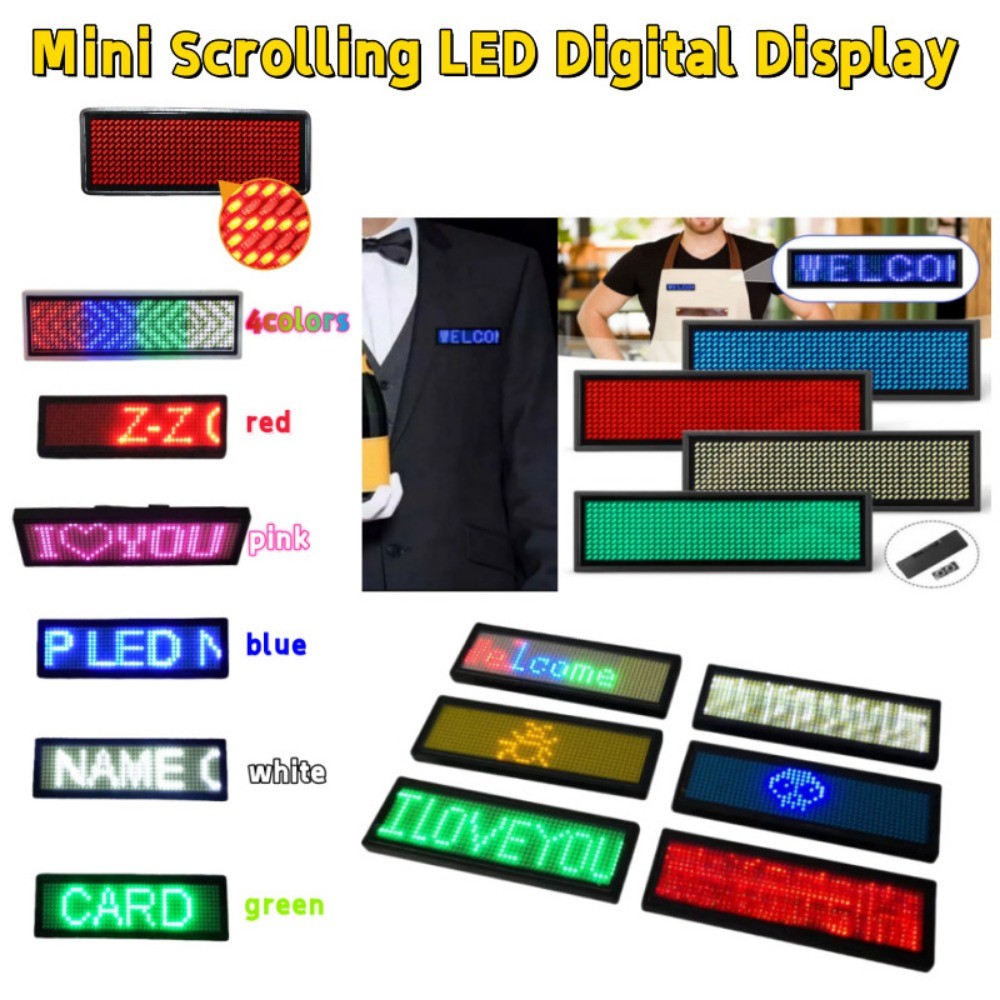 LED DIY Programmable Digital Badge Multilingual LED USB Rechargeable HD ...