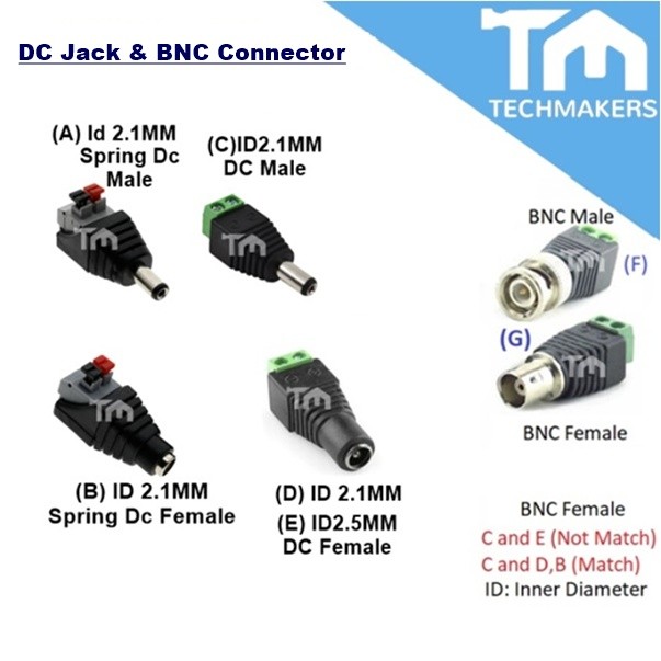 12V DC/ BNC Connector Male/ Female Plug Jack Adapter with Crew/ Spring Connector Terminal