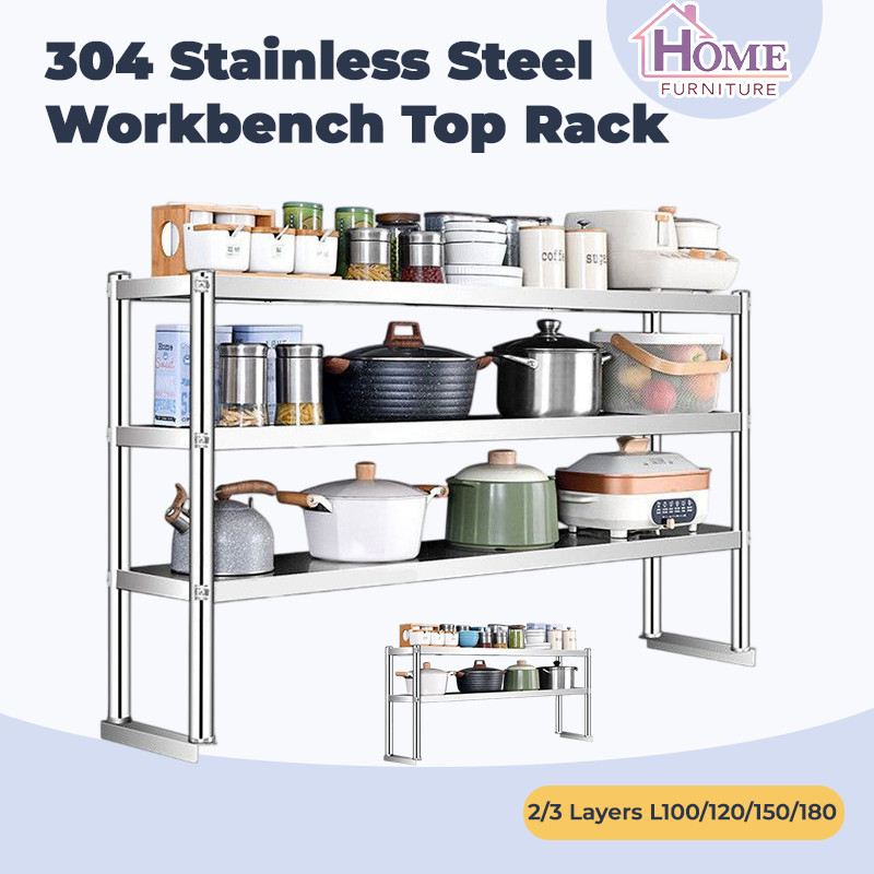 🍁Ready Stock🍁304 Stainless Steel Workbench Rack Countertop Top Rack ...