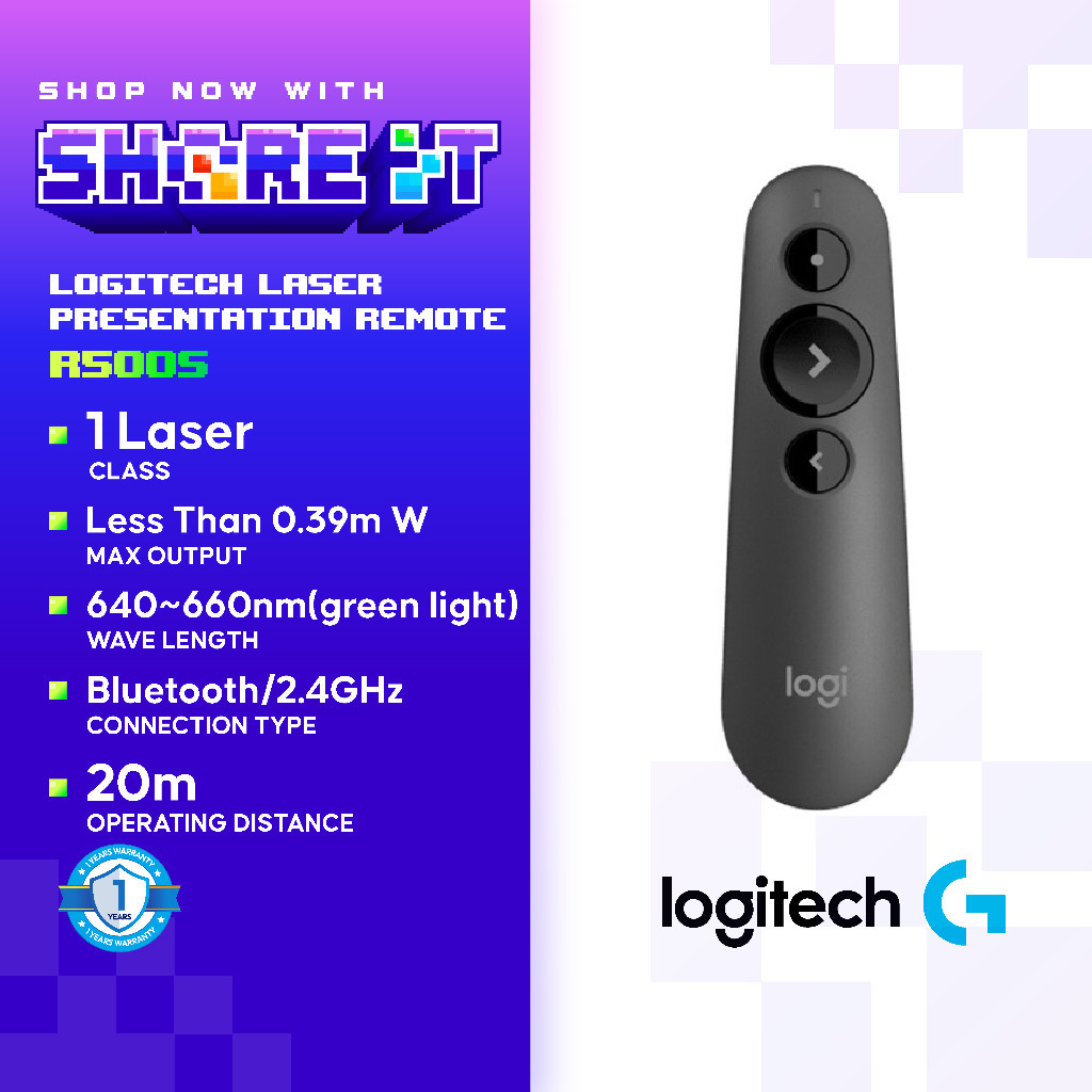Logitech R500s Laser Presentation Remote - Bluetooth / USB - 1 Year ...