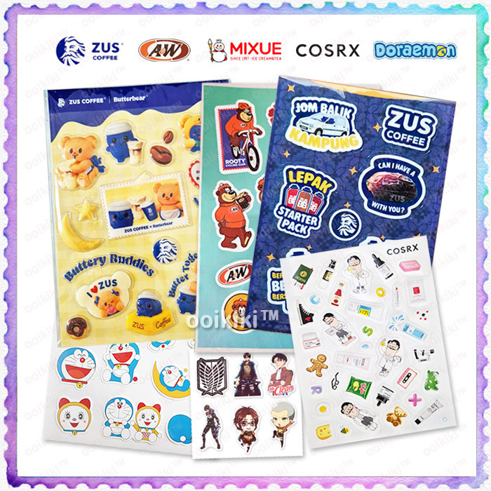 ZUS MIXUE A&W COSRX Doraemon AOT Attack on Titan Red Panda Cute Sticker ...