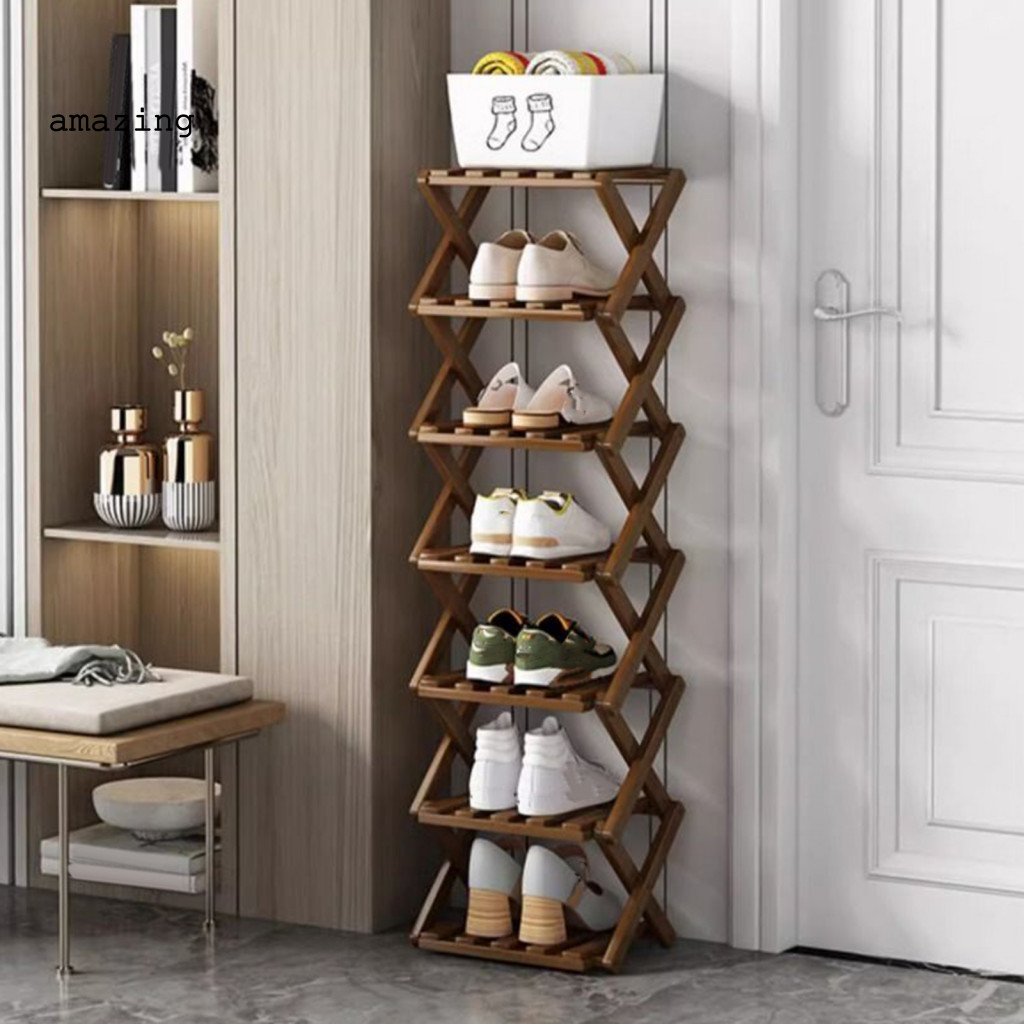[AM] Easy Assemble Shoe Rack Foldable Bamboo Shoe Rack Narrow Space ...