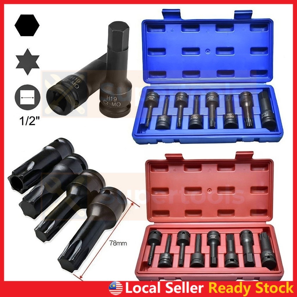 CR-MO 10pcs 8pcs 1/2" Inch Hex Torx Impact Socket Bit Tool Heavy Duty ...