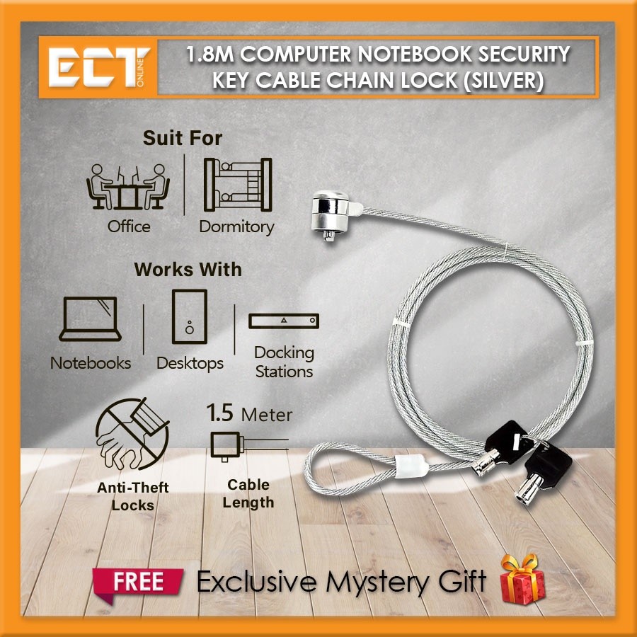 1.8M Computer Notebook Security Key Cable Chain Lock (Silver) | Shopee ...