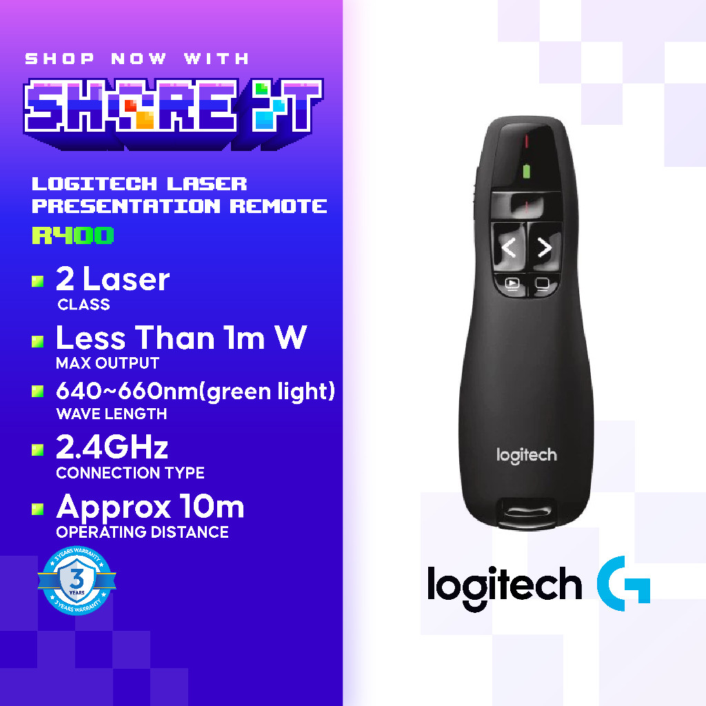 Logitech R400 Laser Presentation Remote - 2.4GHz USB - 3 Year Warranty ...