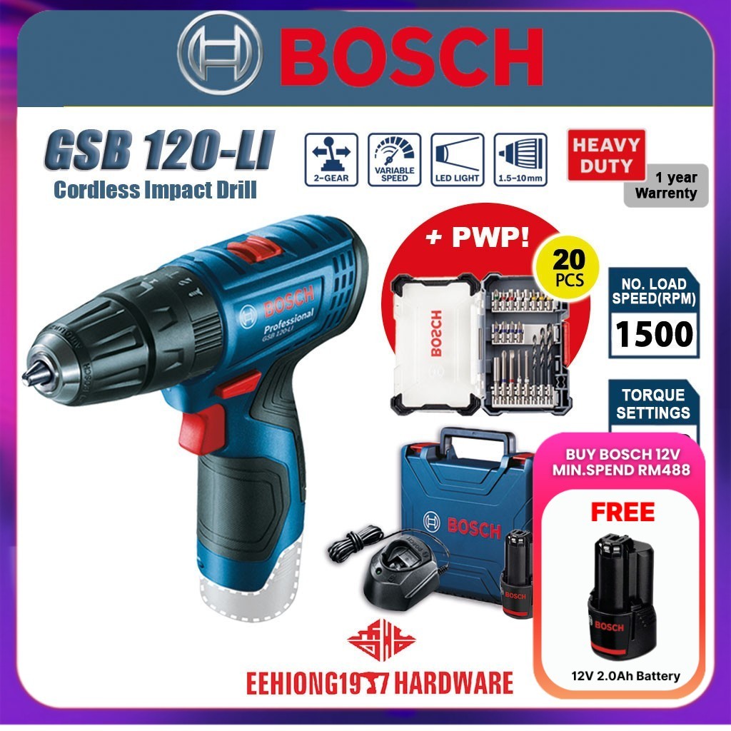 BOSCH GSB 120-LI GEN 2 12V Professional Cordless Impact Drill GSB120 ...