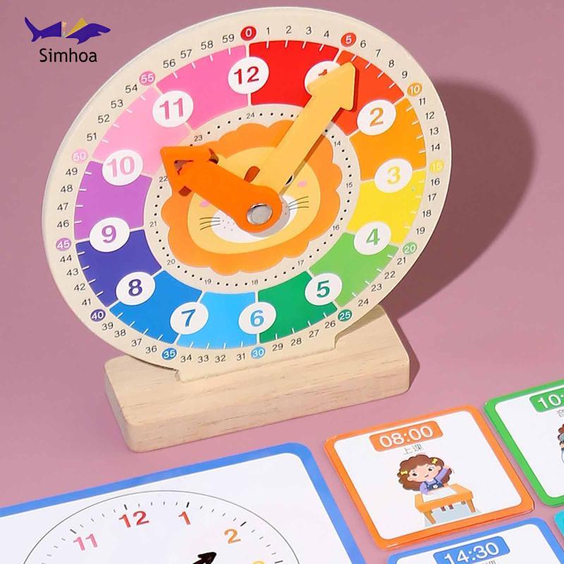 Simhoa Education Clock Analog Teaching Clock Wooden Learning Time Toy ...