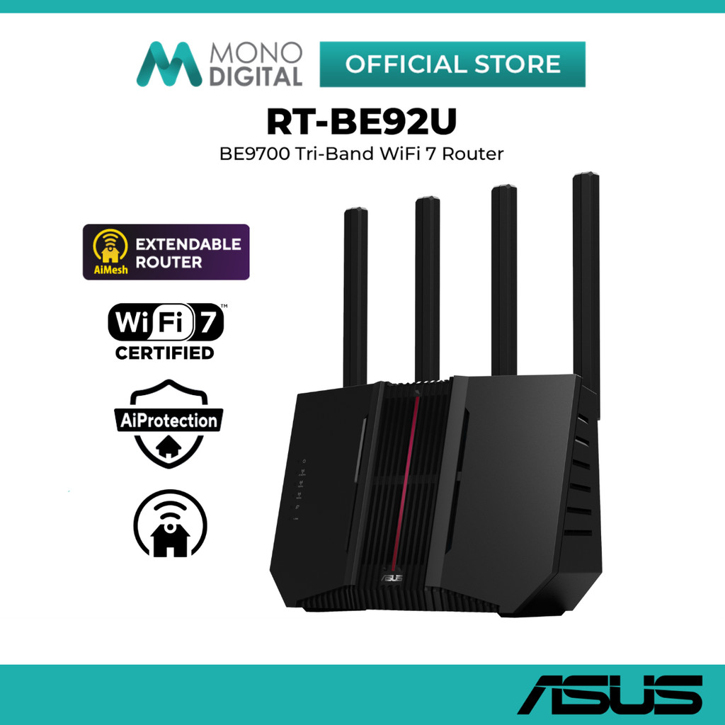 ASUS RT-BE92U WIFI 7 ROUTER 6GHZ TRI BAND BE9700 10G WAN 2.0GHZ QUAD ...