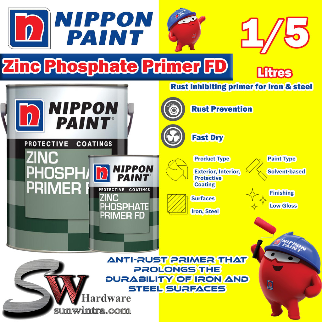 NIPPON 1L or 5L ZINC PHOSPHATE PRIMER FD Rust inhibiting primer for ...