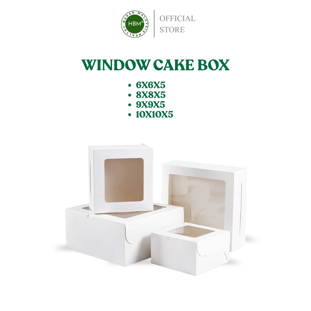 CAKE BOX / WHITE ARTCUT WINDOW CAKE BOX 9X9X5 / 10X10X5 / TALAM BOX ...