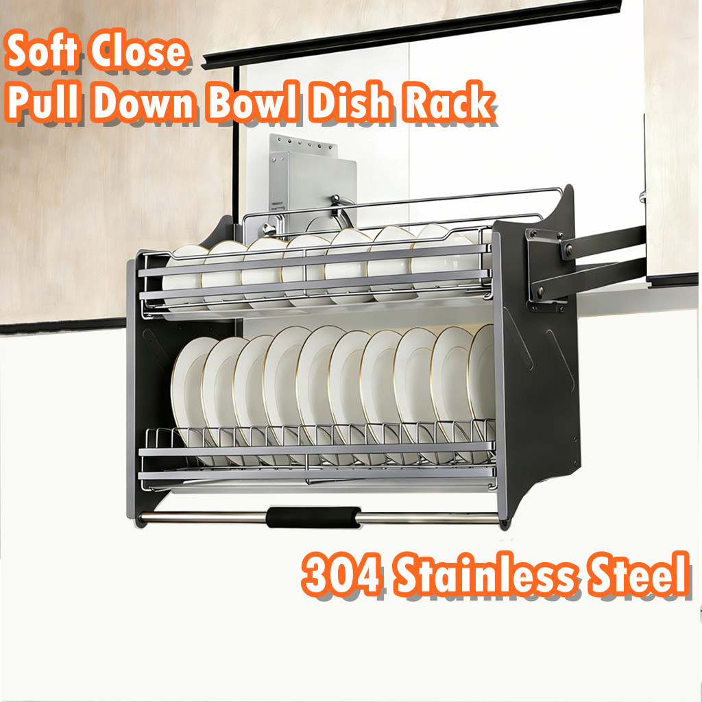 2 Tier Pull Down Dish Rack Built-In Kitchen Lifting Rack Soft Close ...