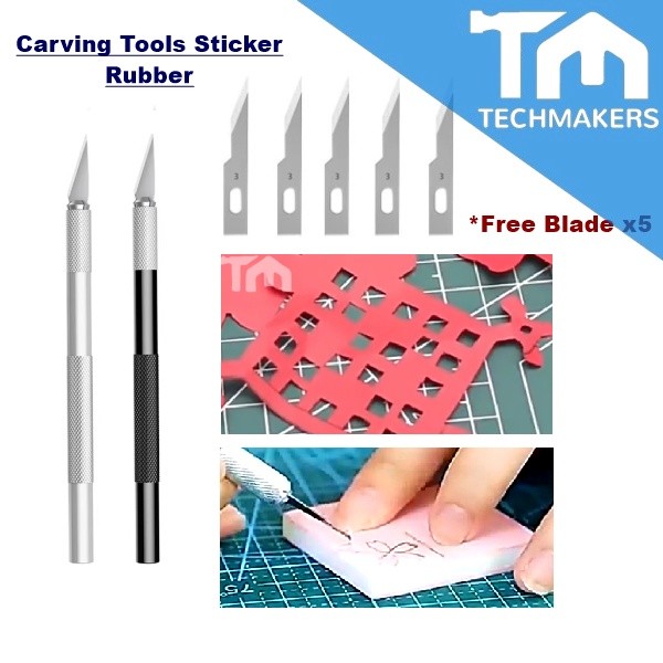 Knife Carving Tool Non-Slip Metal Tools Kit Cutter Engraving DIY Hand Tools Aluminium Handle **Free 5 Blades Sticker