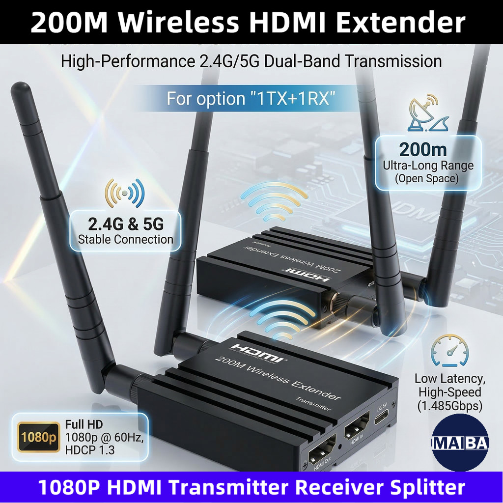 200M Wireless HDMI Extender 1080P HDMI Transmitter Receiver 2.4G 5G 1TX ...