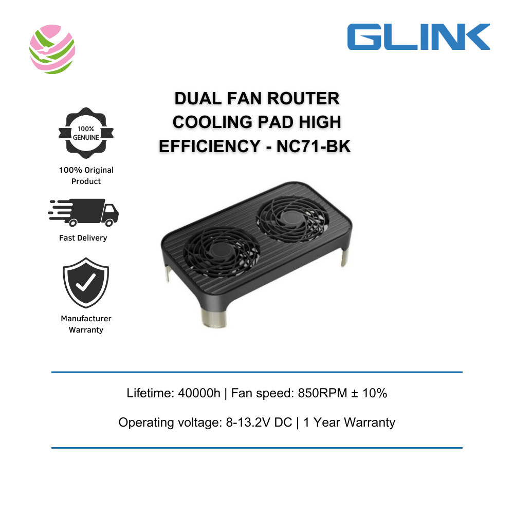 GLINK (NC71-BLACK)-Dual Fan Router Cooling Pad High Efficiency Heat ...